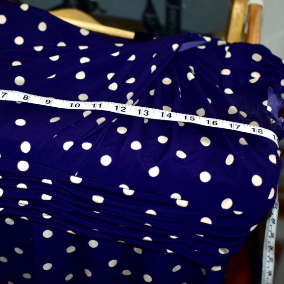 Gorgeous purple silky polka dot midi dress, 14 - Picture 3 of 7